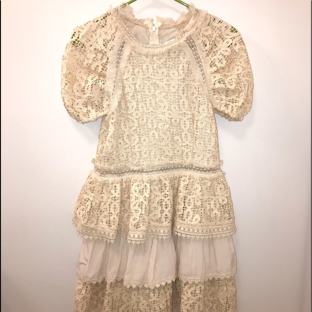 Crochet lace beige dress medium